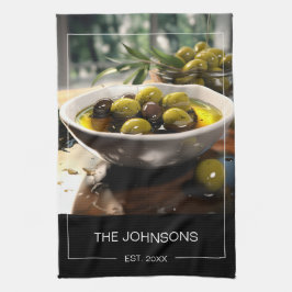 Stylis Zwart Wit Foto & Familienaam Monogram Theedoek