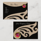 STYLISCH WINGS FUCHSIA RED RUBY GEMSTONE MONOGRAM VISITEKAARTJE (Voorkant / Achterkant)