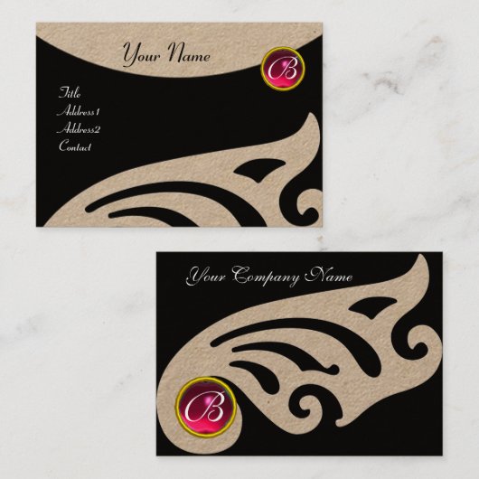 STYLISCH WINGS FUCHSIA RED RUBY GEMSTONE MONOGRAM VISITEKAARTJE (Voorkant / Achterkant)