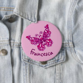 Stylised pink butterfly art name button (In situ)