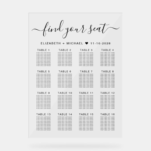 Stylish 16 Table Wedding Seating Acryl Bord (Voorkant)