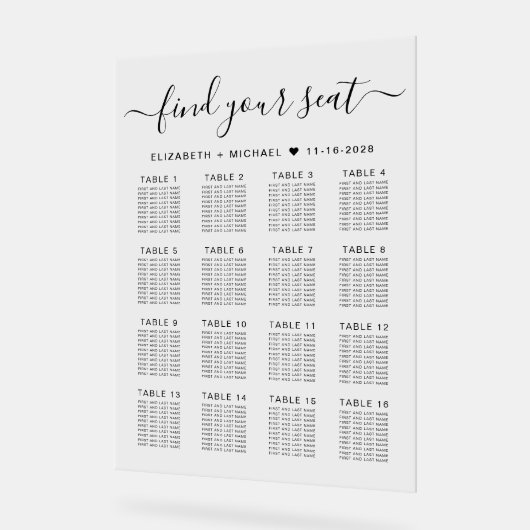 Stylish 16 Table Wedding Seating Acryl Bord (Hoek)