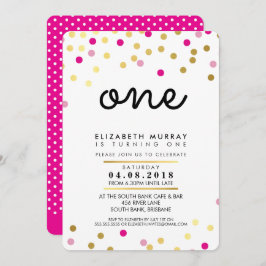 STYLISH 1ST verjaardagsfeestje INVITE roze gouden  Kaart