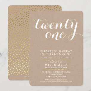 STYLISH 21e verjaardag INVITE white on kraft Kaart