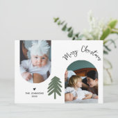 Stylish 2 Photo Arch Pine Minimalist Christmas  Feestdagenkaart (Staand voorkant)