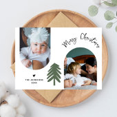 Stylish 2 Photo Arch Pine Minimalist Christmas Feestdagenkaart