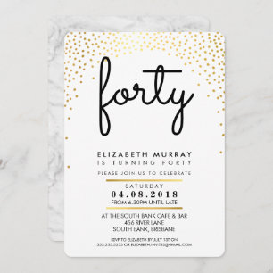 STYLISH 40E verjaardagsfeestje INVITE Gold confett Kaart
