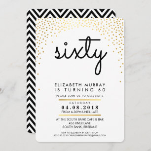 STYLISH 60E verjaardag INVITE Gold confetti Kaart