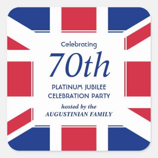 Stylish 70th Platinum Jubilee UNION JACK Vierkante Sticker (Voorkant)