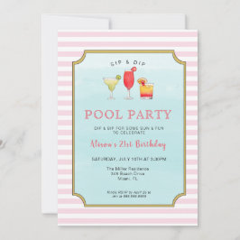 Stylish Adult Cocktail Summer Birthday Pool Party Kaart