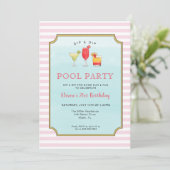 Stylish Adult Cocktail Summer Birthday Pool Party Kaart (Staand voorkant)