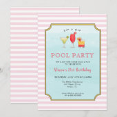 Stylish Adult Cocktail Summer Birthday Pool Party Kaart (Voorkant / Achterkant)