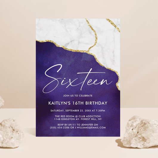 Stylish Agate & Marble 16th Birthday Kaart