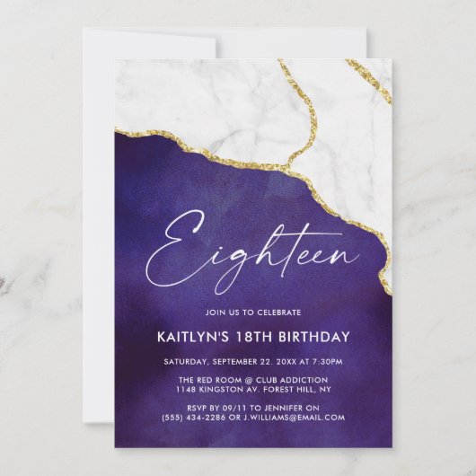 Stylish Agate & Marble 18th Birthday Kaart (Voorkant)