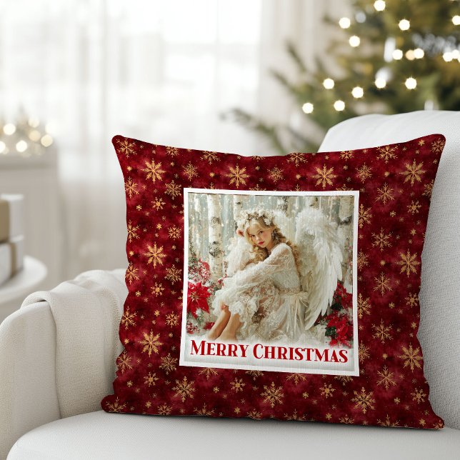 Stylish Angel Poinsettia Red Gold Accent Christmas Kussen (Stylish Angel Poinsettia Red Gold Accent Christmas Pillow

)