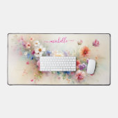 Stylish Aquarell Flowers Custom Name Monogram Bureaumat (Keyboard & Muis)