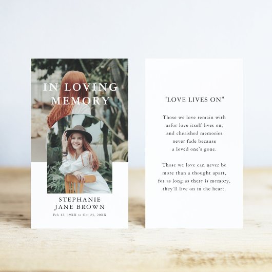 Stylish Arch 2 Photo Funeral Prayer Card Visitekaartje