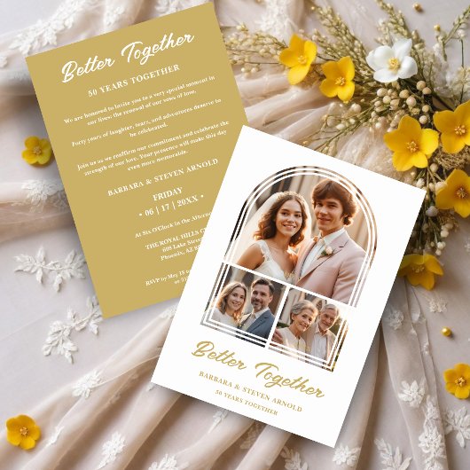 Stylish Arch 3 Photos Elegant Wedding Anniversary Kaart
