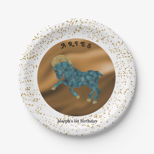Stylish Aries 1st Birthday & Gold Confetti Papieren Bordje (Voorkant)