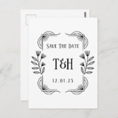 Stylish Art Deco Botanical Save The Date Postcard Briefkaart (Voorkant / Achterkant)
