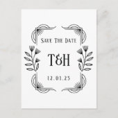 Stylish Art Deco Botanical Save The Date Postcard Briefkaart (Voorkant)