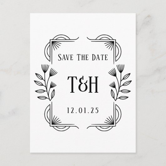 Stylish Art Deco Botanical Save The Date Postcard Briefkaart (Voorkant)