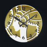 Stylish Art Deco Lady in Gold  Ronde Klok<br><div class="desc">Een zeer elegante klok,  dit ontwerp is voorzien van een stijlvolle Art Deco-dame in goud. Ze schildert een zeer glamoureus profiel,  en draagt het typische  kostuum van een flaper uit de tijd van Gatsby uit 1920.</div>