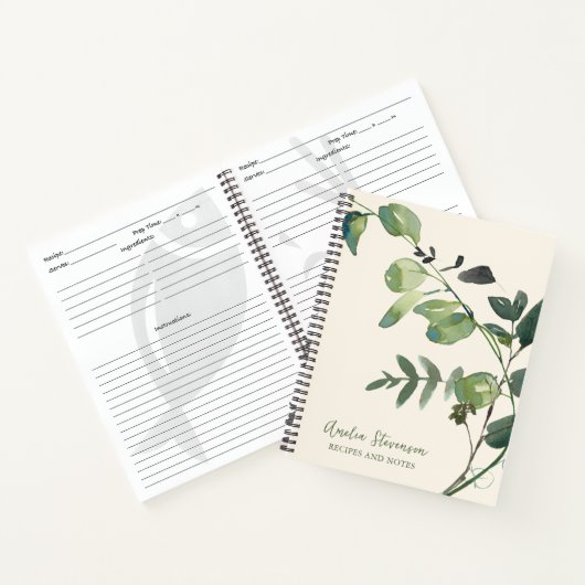 Stylish Autumn Botanical Greenery Name Recipe Notitieboek (Binnen)