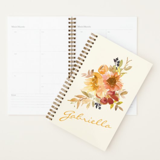 Stylish Autumn Herfst Waterverf Floral Personalize Planner (Display)