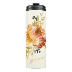 Stylish Autumn Herfst Waterverf Floral Personalize Thermosbeker
