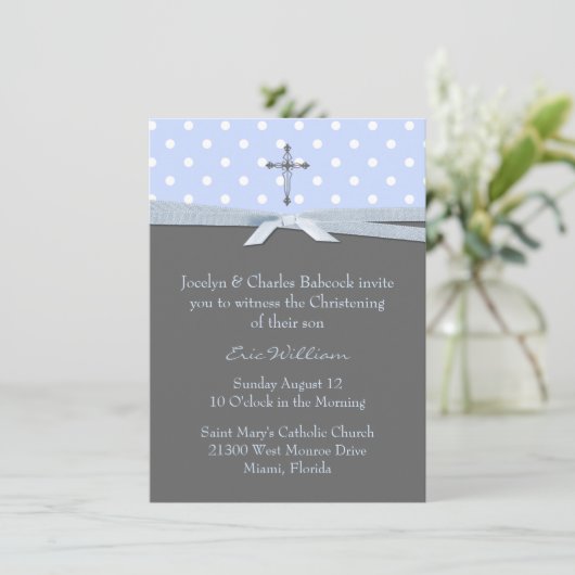 Stylish Baby Boy Christening Uitnodiging (Staand voorkant)