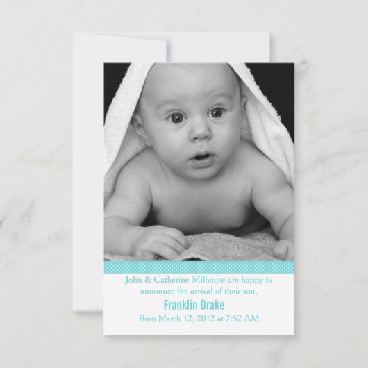 Stylish Baby Boys Birth Announding Photo Card Aankondiging (Voorkant)