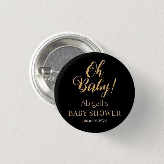 Stylish Baby Shower Button with Personalized Text (Voorkant /achterkant)