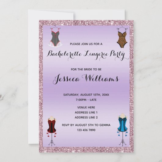 Stylish Bachelorette Lingerie Party Kaart (Achterkant)