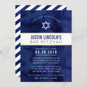 STYLISH BAR MITZVAH klasse miniem blauw blauw goud Kaart