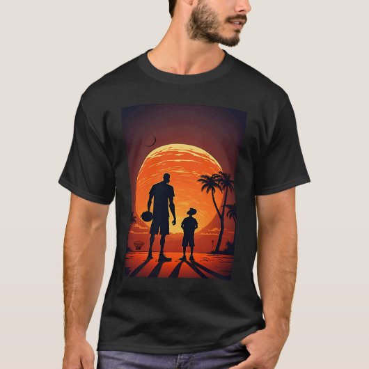 Stylish Basketball Enthusiasts Father and Son Play T-shirt (Voorkant)