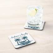 Stylish Beach House Palm Tree Hammock Familienaam Bier Onderzetter (Rechterzijde)