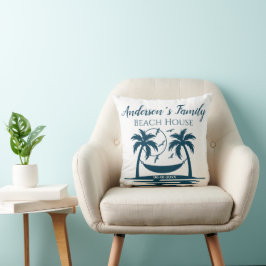 Stylish Beach House Palm Tree Hammock Familienaam Kussen