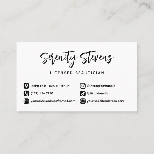 Stylish Beautician Black Social Media Icons Foto Visitekaartje (Voorkant)