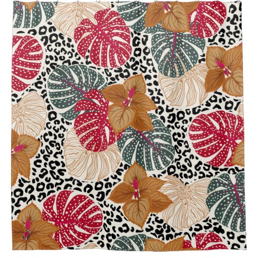 Stylish beautiful tropical forest print on leopard douchegordijn (Voorkant)