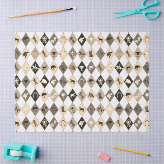 Stylish Beige Cream Equestrian Diamond Pattern Tissuepapier (Craft)