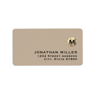 Stylish Beige Gold Monogram Return Address Etiket