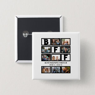Stylish BFF Best Friends Forever 9 Photo Collage Vierkante Button 5,1 Cm