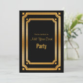 Stylish Black and Golden Lijst Invitation Kaart (Staand voorkant)