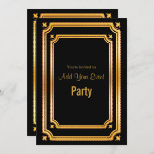 Stylish Black and Golden Lijst Invitation Kaart