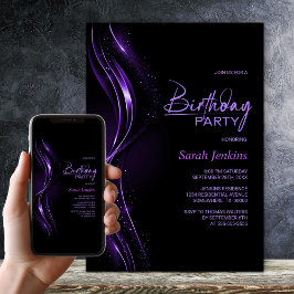 Stylish Black and Purple Birthday Party Kaart