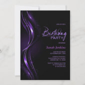 Stylish Black and Purple Birthday Party Kaart (Voorkant)