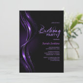 Stylish Black and Purple Birthday Party Kaart (Staand voorkant)