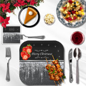 Stylish Black and Silver Merry Christmas Party Papieren Bordje