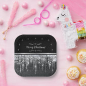 Stylish Black and Silver Merry Christmas Party Papieren Bordje (Feest)